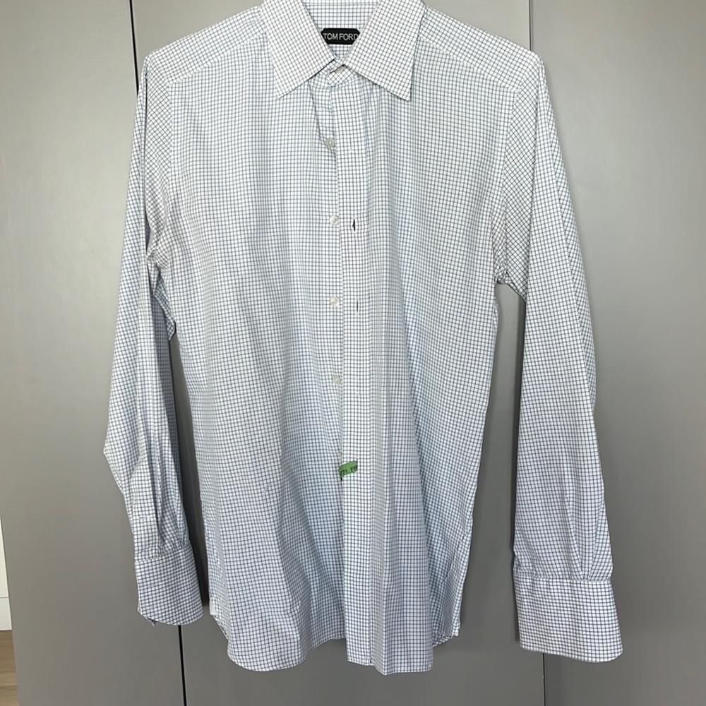 Tom Ford Slim Fit Navy/White check button down shirt 15.5